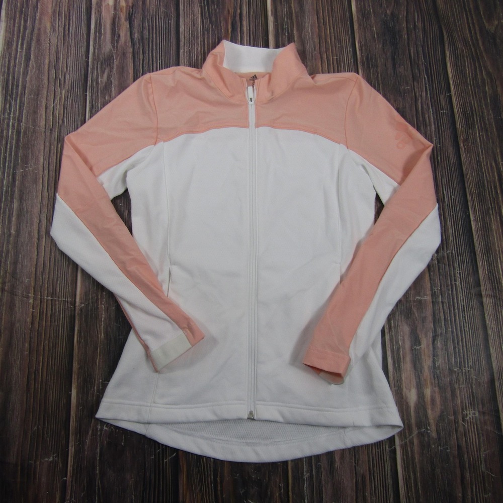 Adidas Jacket Womens S White Pink Track Jacket Full Zip Colorblock Stretch
